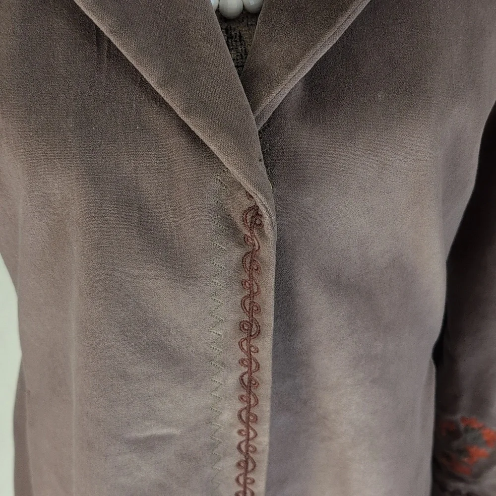 J. Jill Brown Velvet Embroidered Trench Coat Size XS - Picture 5 of 13
